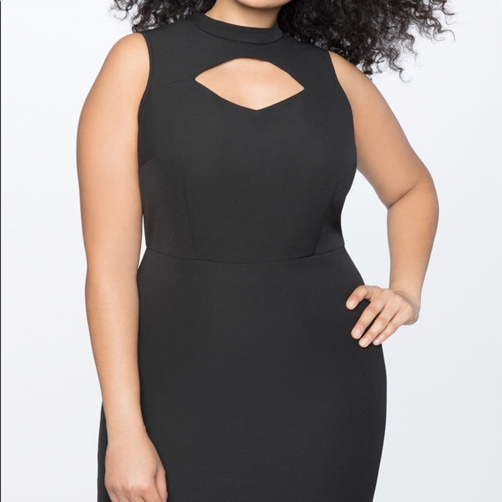 Eloquii Black Sleeveless Midi Dress with Keyhole Neckline